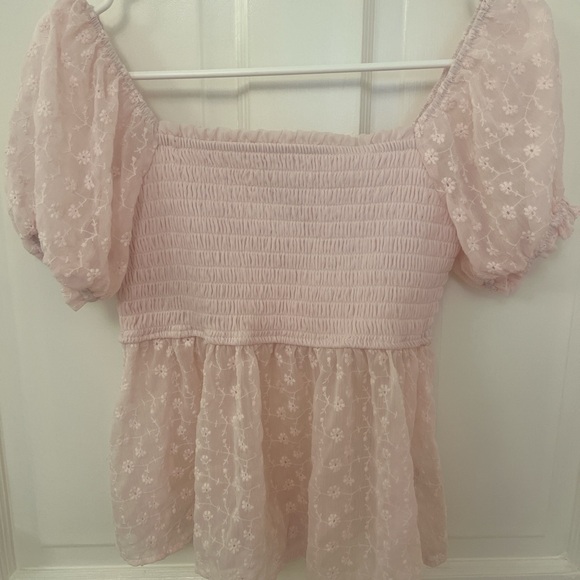 Francesca's Collections Tops - Francesca's Collections Light Pink Smocked Blouse